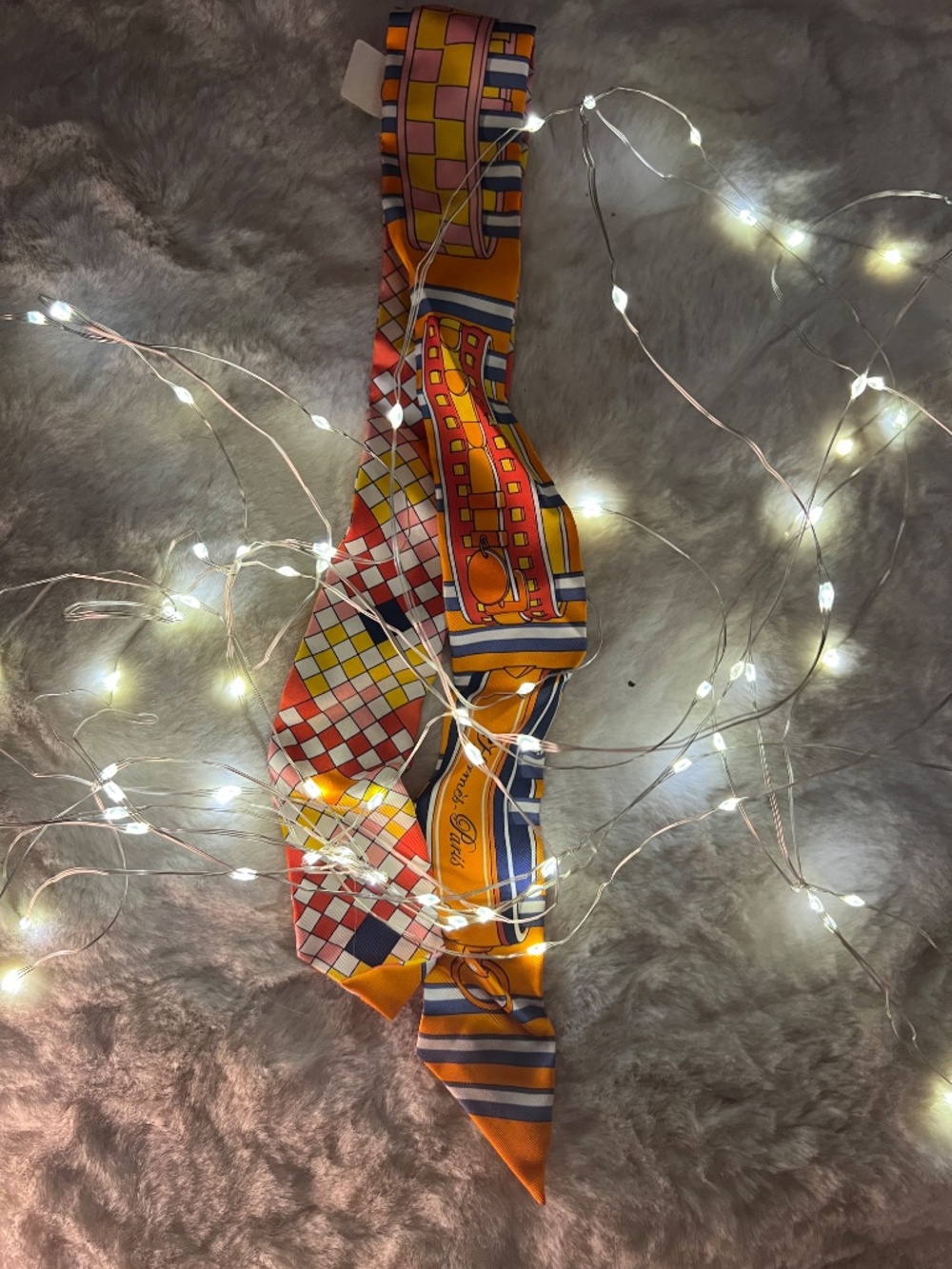 HERMES SILK COLLIERS ET CHIENS TWILLY ORANGE / GRIS BLEUTE - Picture 9 of 12